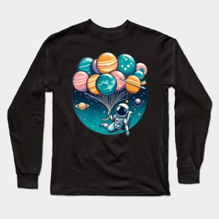 Funny Astronaut Space Balloon Planet Solar System Design Long Sleeve T-Shirt